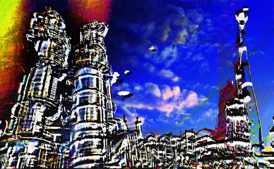 industrie, industry, an allegorical, abstract expressionist work depicting an industrial plant.